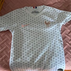 Mike DriFit Soccer jersey. White with blue dots.